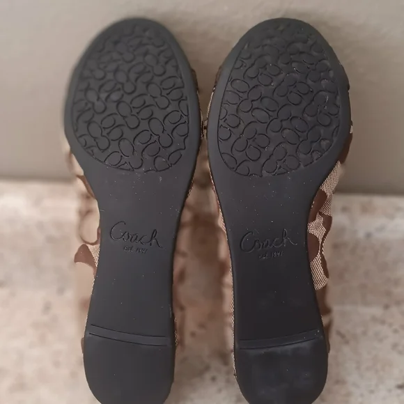 Coach Brown Signature Canvas Ballet Flats with Dark Brown Cap Toe - Picture 2 of 3